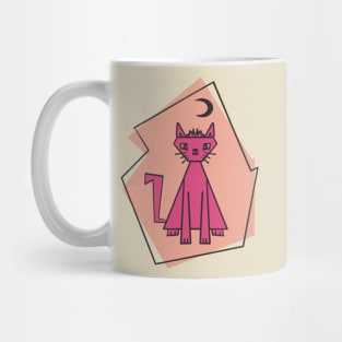 Geometric shape deep pink cut cat with black half moon Mug